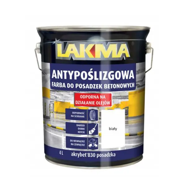 Farba akrylowa do betonu posadzek antypoślizgowa biała AKRYBET B30 LAKMA 4L