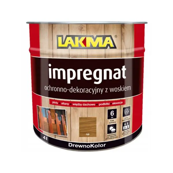 LAKMA – Impregnat ochronny do drewna dekoracyjny z woskiem DREWNOKOLOR dąb 4L LAKMA – Impregnat ochronny do drewna dekoracyjny z woskiem DREWNOKOLOR dąb 4L