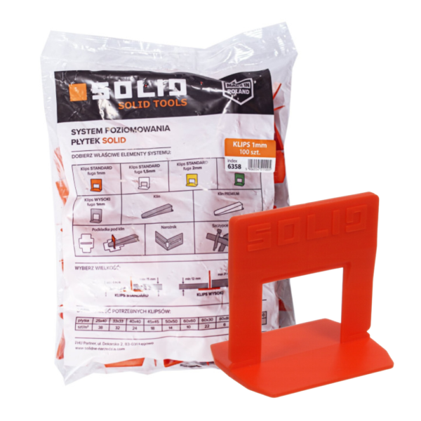 System poziomowania płytek Klipsy 1mm 100szt SOLID