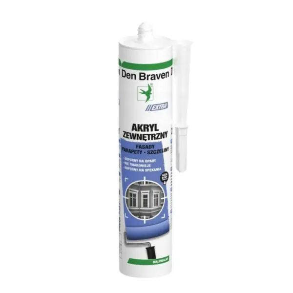 Akryl zewnętrzny extra do tynków biały 280 ml DEN BRAVEN