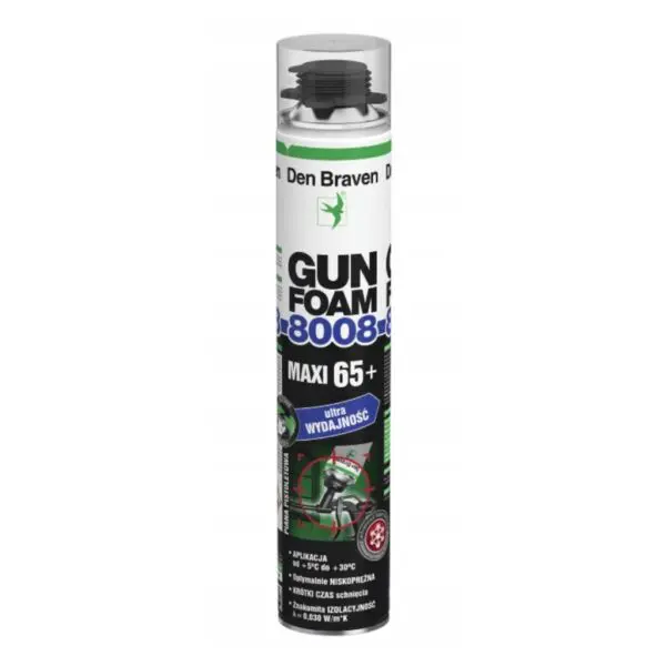 Pianka montażowa piana pistoletowa niskorozprężna 870ml GUNFOAM-8008 Maxi 65+DEN BRAVEN