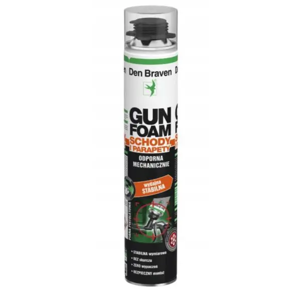 Pianka montażowa schody i parapety 750ml piana pistoletowa GUNFOAM-4004 DEN BRAVEN