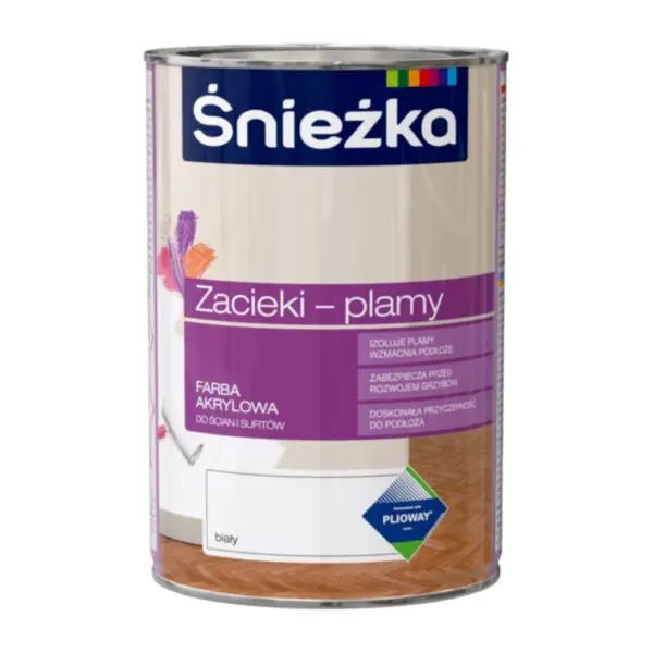Farba akrylowa biała Zacieki i Plamy 1L ŚNIEŻKA