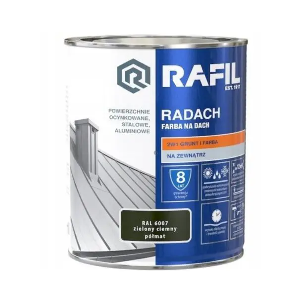 Farba na dach ciemny zielony RAL6007  0,75L RAFIL RADACH