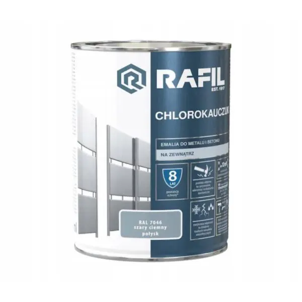 Chlorokauczuk do metalu i betonu szary ciemny RAL7046 0,9L RAFIL