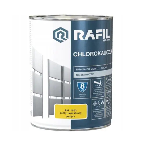Chlorokauczuk do metalu i betonu żółty sygnałowy RAL1003 0,9L RAFIL