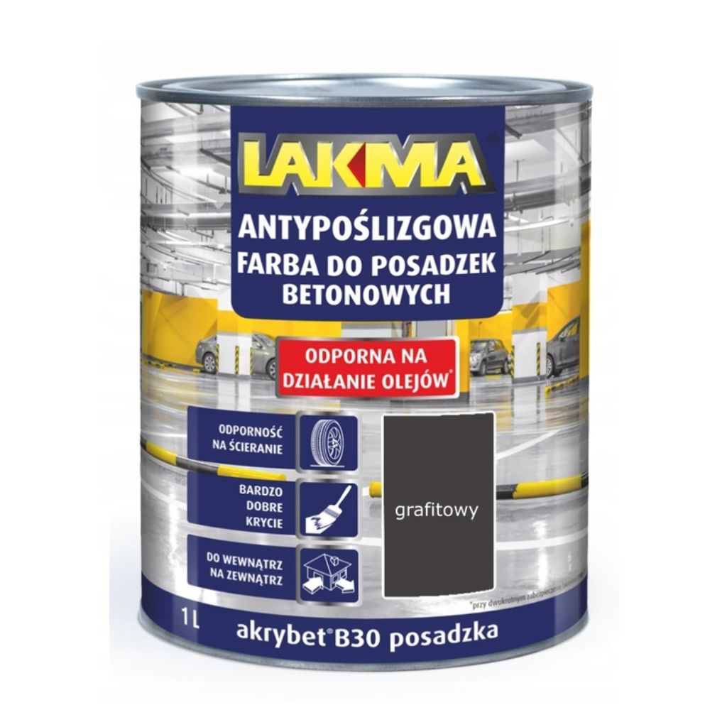 LAKMA – Farba akrylowa 1l grafit do betonu posadzek antypoślizgowa AKRYBET B30