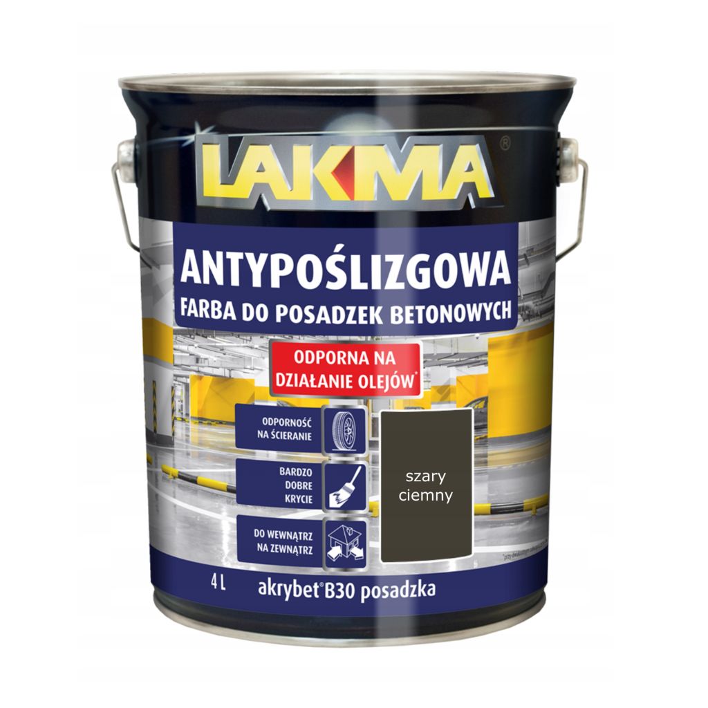 LAKMA – Farba akrylowa 4l ciemno szary do betonu posadzek antypoślizgowa AKRYBET B30