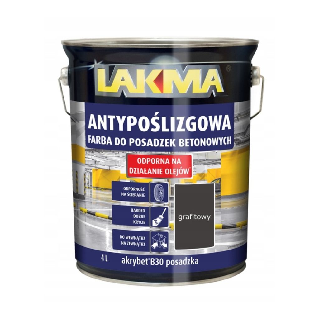 LAKMA – Farba akrylowa do betonu posadzek antypoślizgowa AKRYBET B30 4l grafit