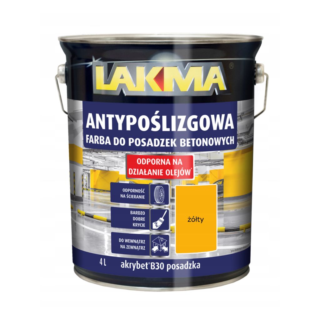 LAKMA – Farba akrylowa do betonu posadzek antypoślizgowa AKRYBET B30 4l żółta