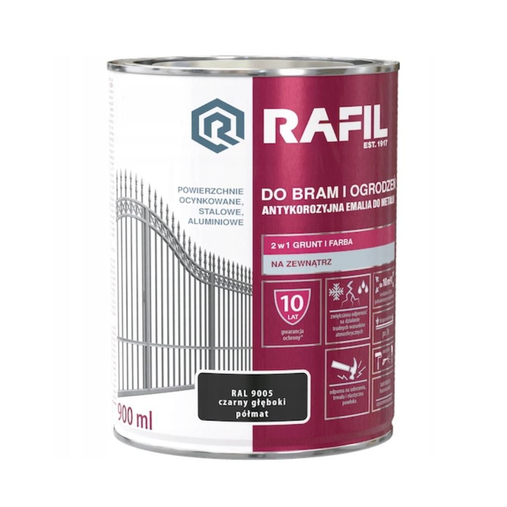 RAFIL farba do bram i ogrodzen czarny 0,9L