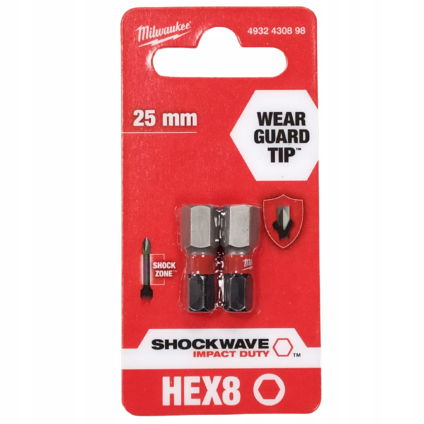 Bit końcówka udarowa Shockwave HEX8x25 Milwaukee 2 sztuki