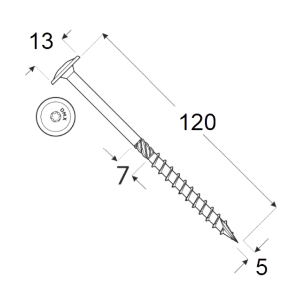 Wkręt ciesielski talerzowy 5,0×120mm wkręty 100szt. DOMAX