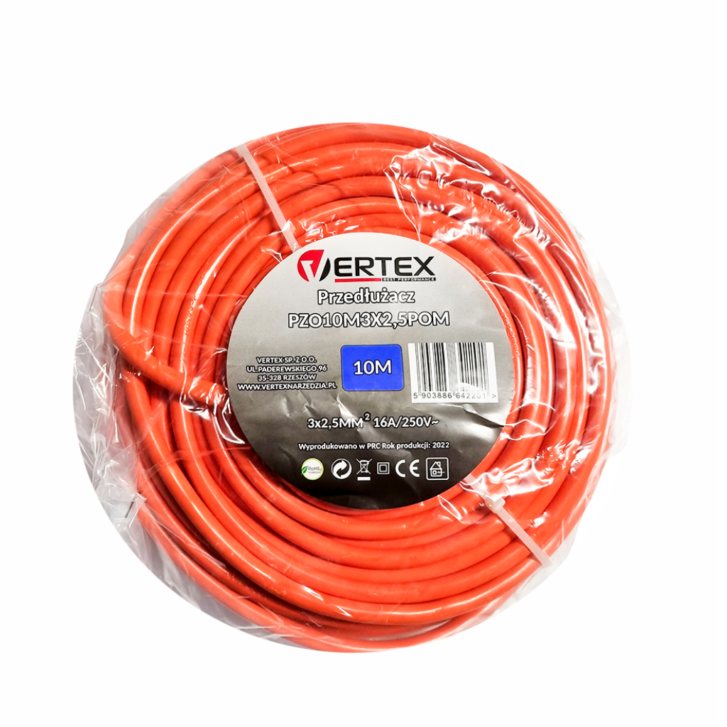 Przedłużacz zwijany 10 metrów do domu ogrodu na budowę VERTEX