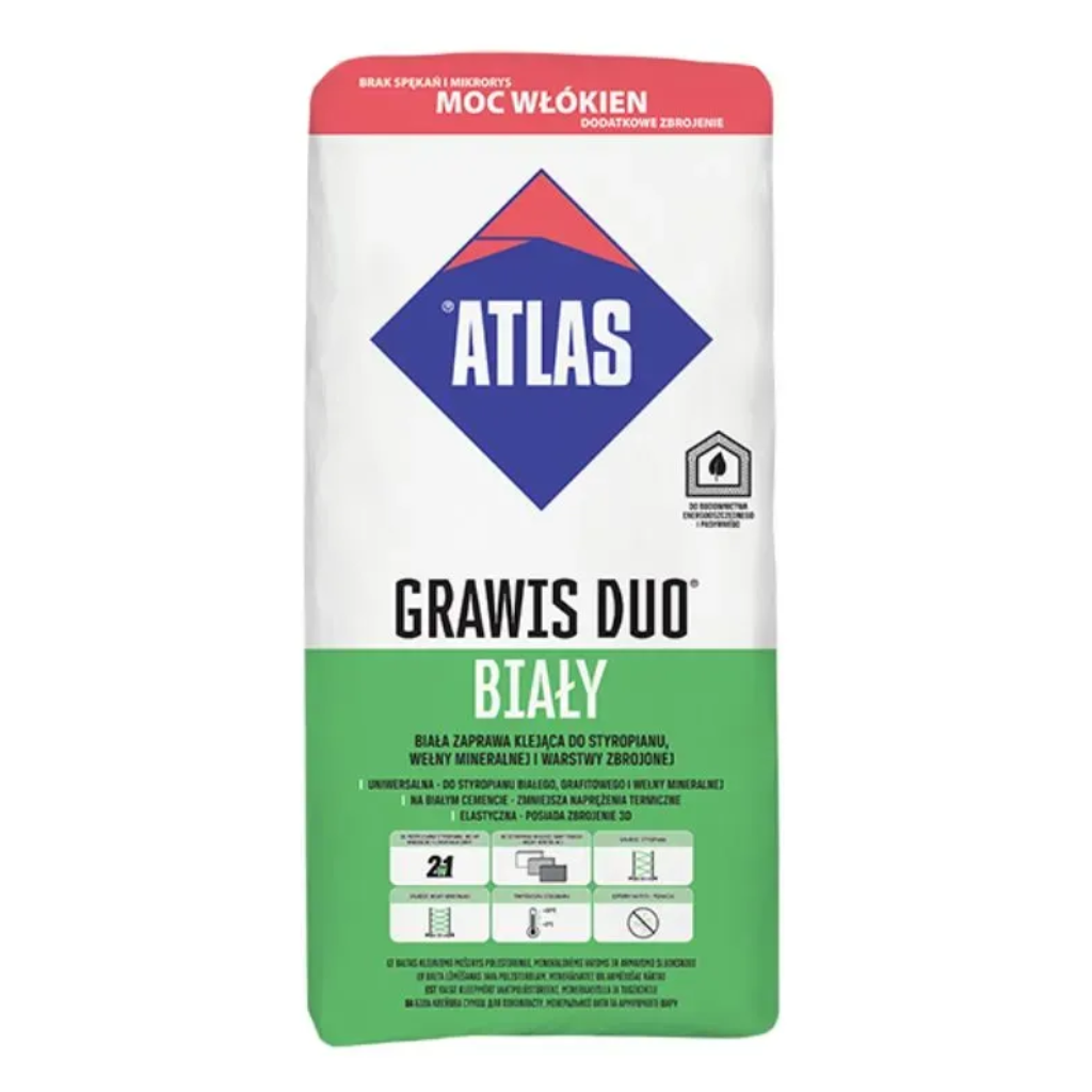 Klej do styropianu i zatapiania siatki Grawis Duo Biały 25kg ATLAS