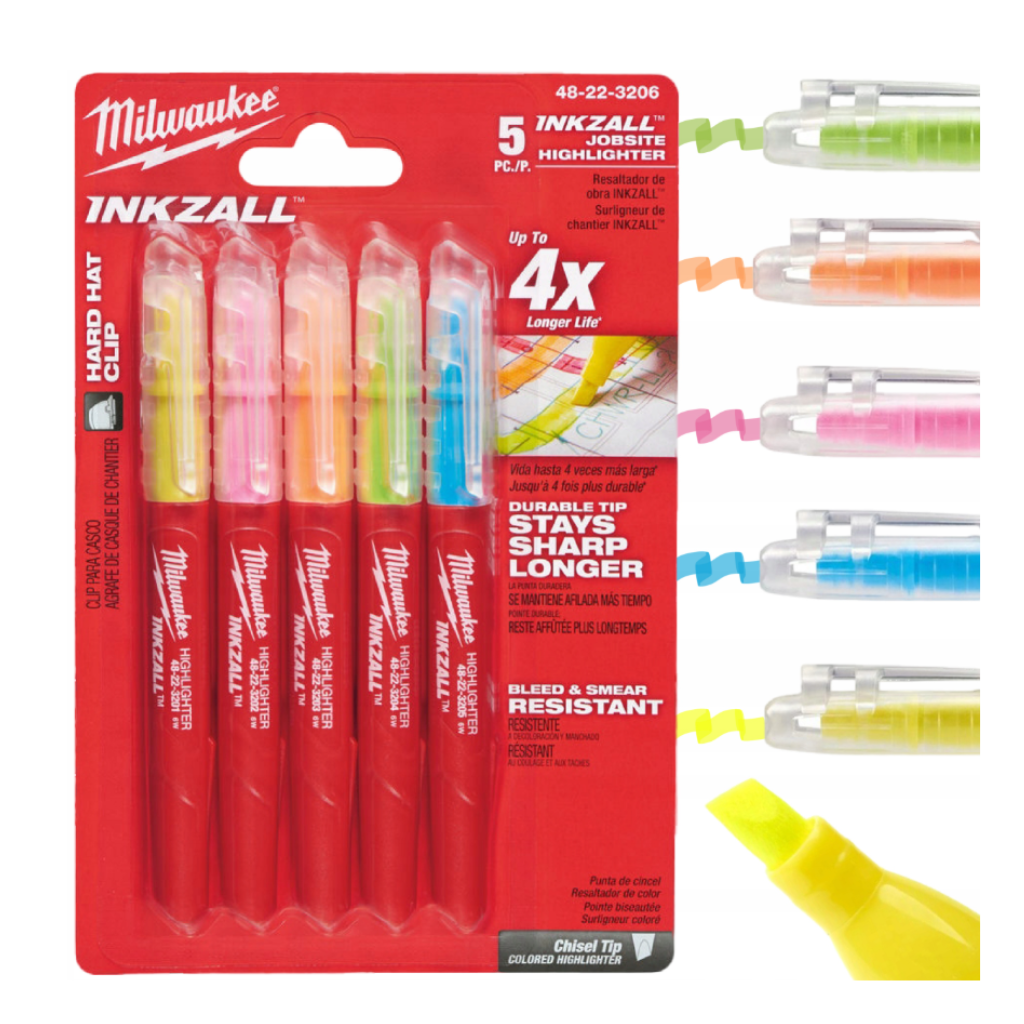 MILWAUKEE zakreślacze kolorowe 5 szt.