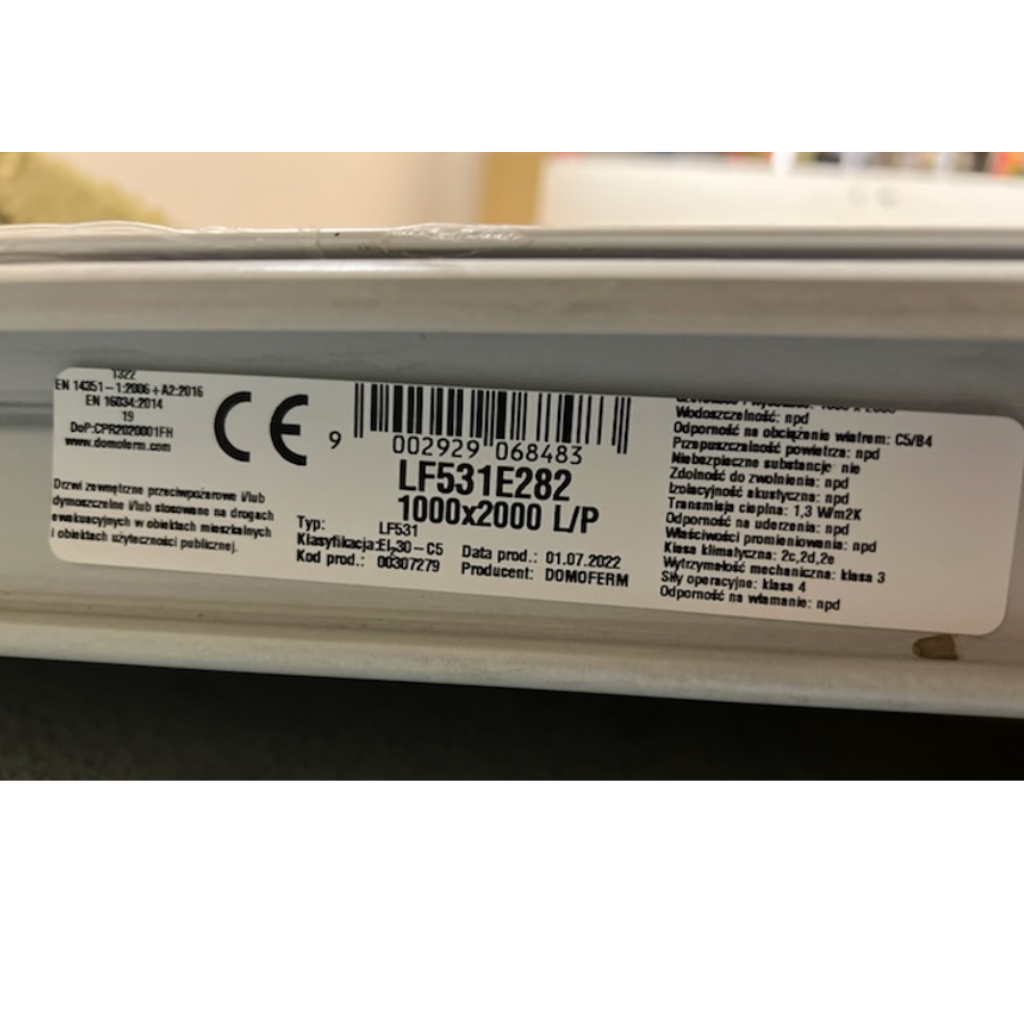Drzwi stalowe zewnętrzne uniwersalne LF 531E EI30 1000 X 2000 DOMOFERM