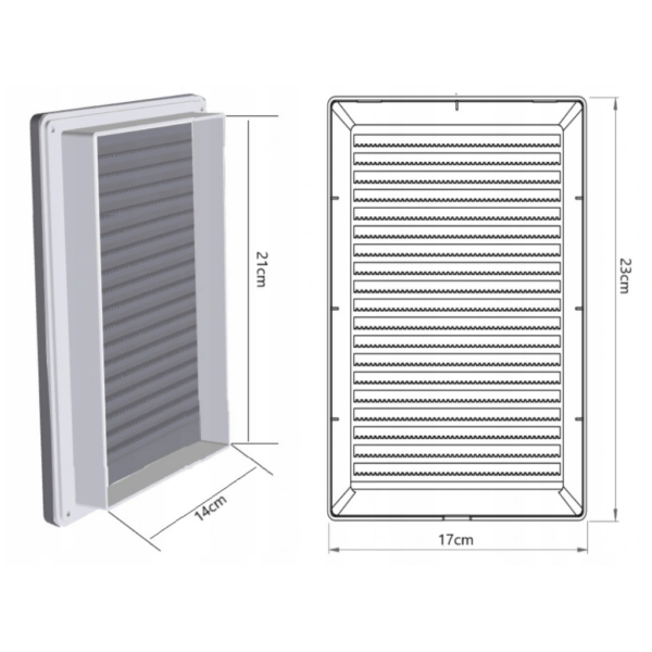 Kratka wentylacyjna ramka 140x210 z siatką
