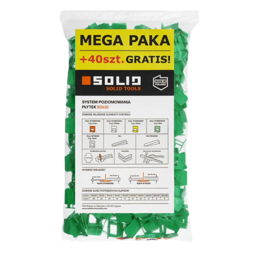 System do poziomowania płytek Solid 400 + 40 szt. klipsy 3MM WOREK-1