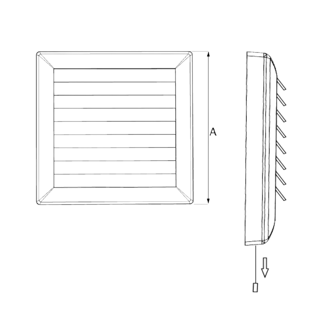 Kratka z żaluzją 170x170mm regulowana sznurkiem biały fi 100mm