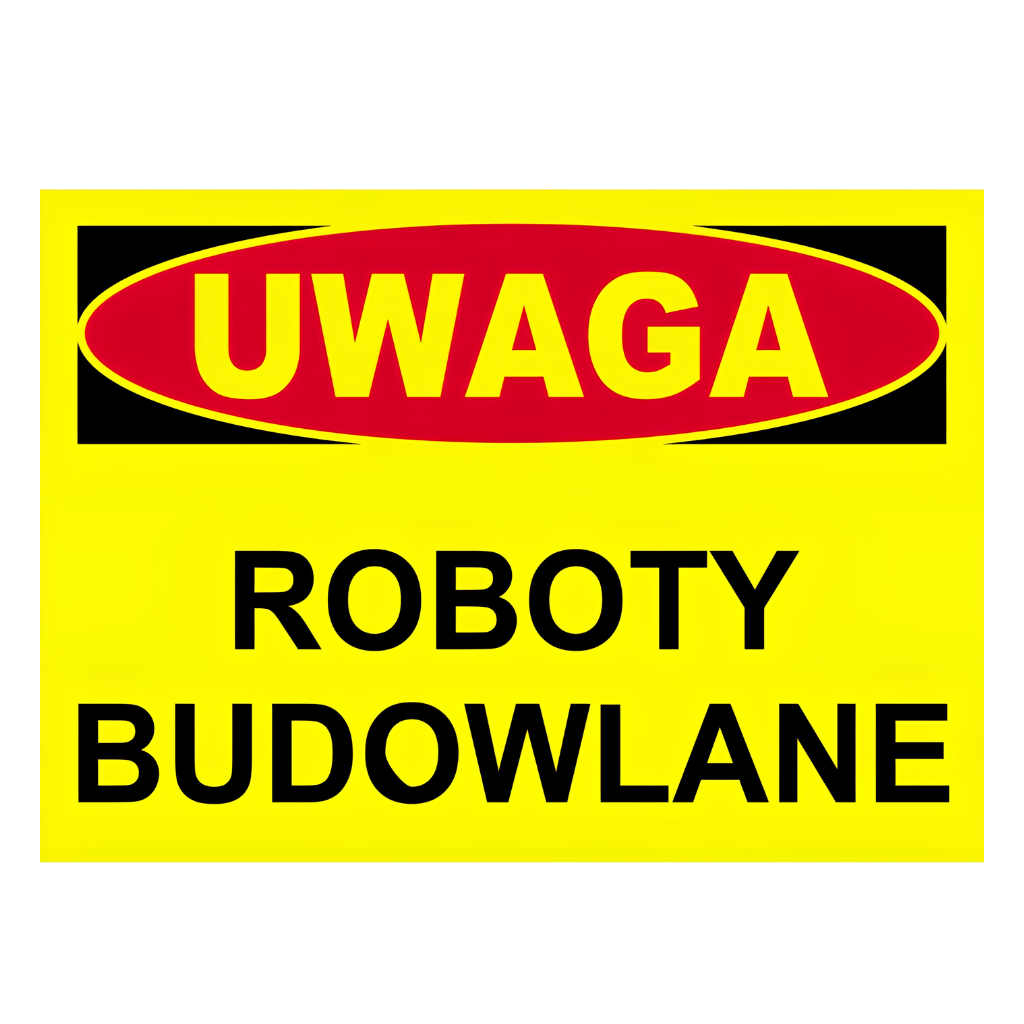 znak uwaga roboty budowlane 25x35cm