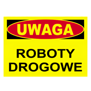 znak uwaga roboty drogowe 25x35cm