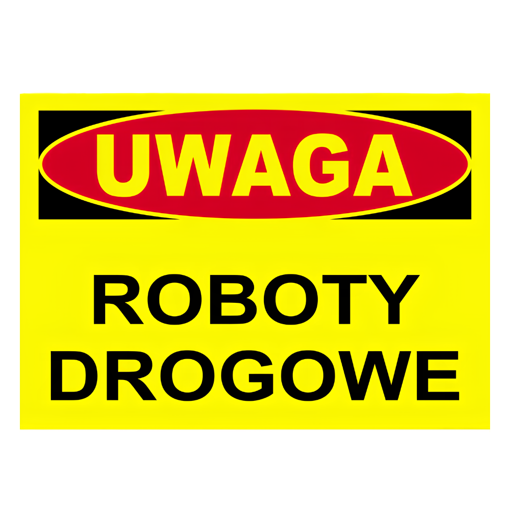 znak uwaga roboty drogowe 25x35cm