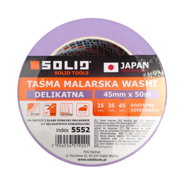 Taśma malarska do delikatnych powierzchni WASHI 45 mm x 50 m SOLID-1