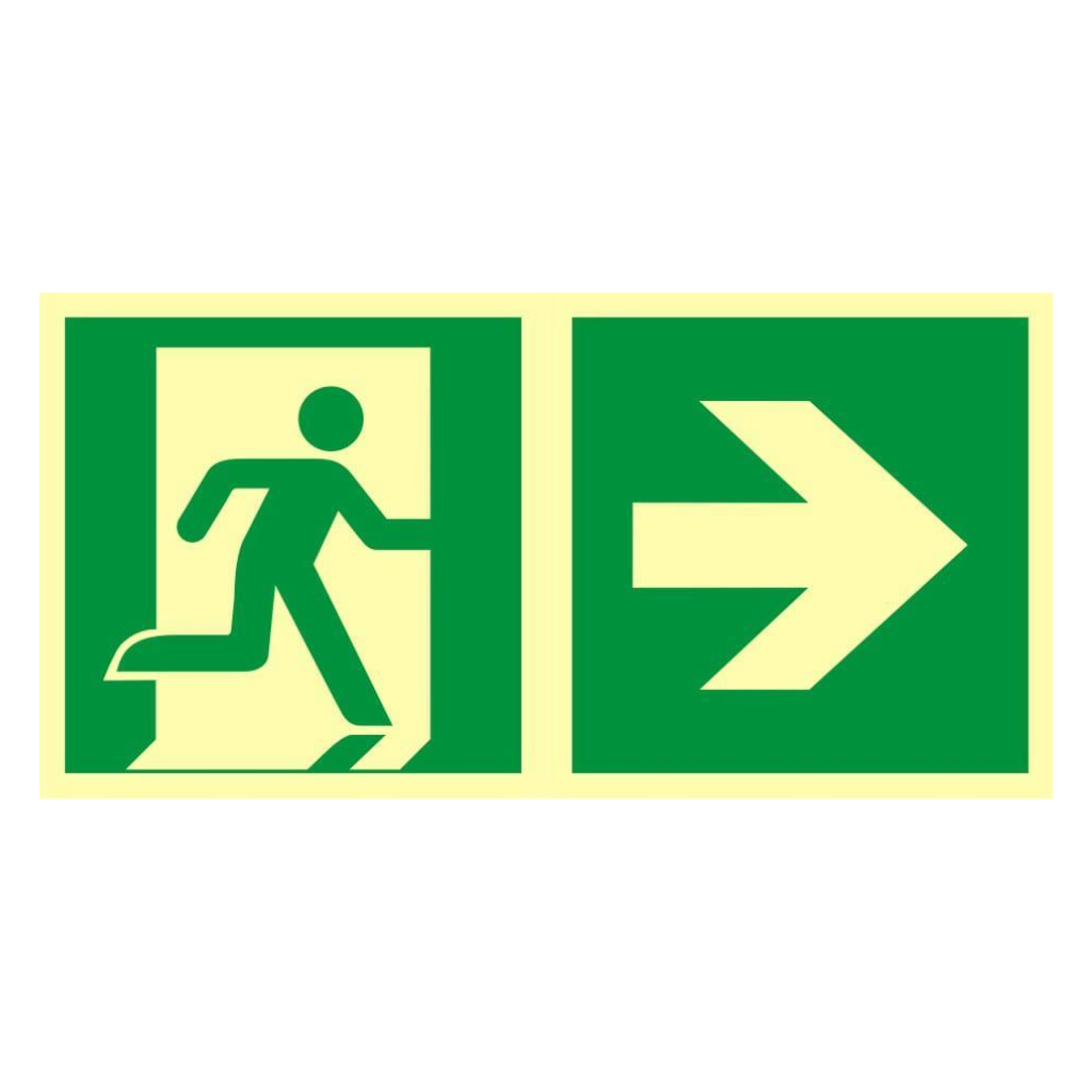Znak ZE-03ISO droga ewakuacyjna w prawo